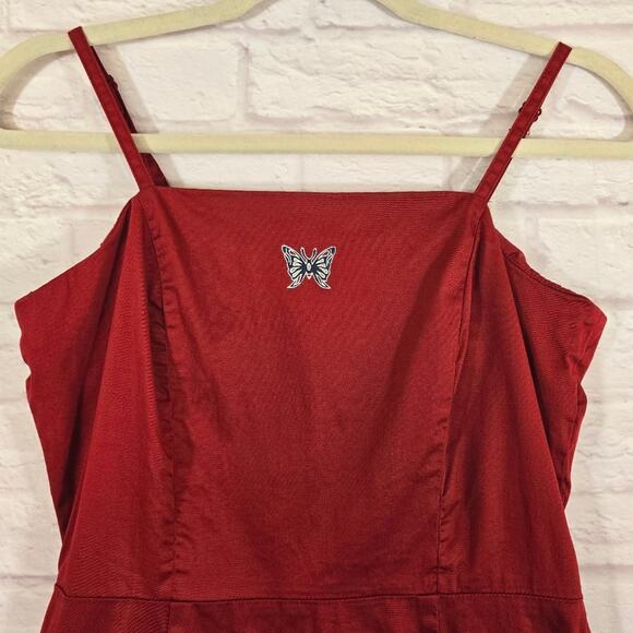 M Aeropostale Vintage Y2K Red Butterfly Floral Print Strap Dress Womens Size 4 - Picture 2 of 8
